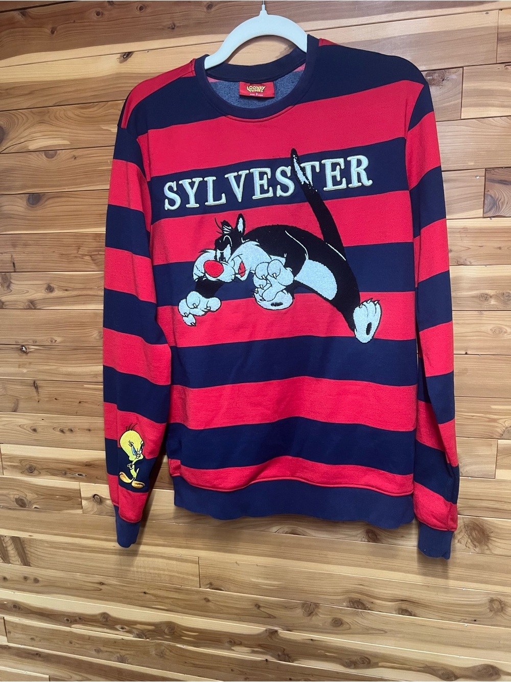Warner Bros. Sylvester Striped Crewneck Sweater in Red and Navy
